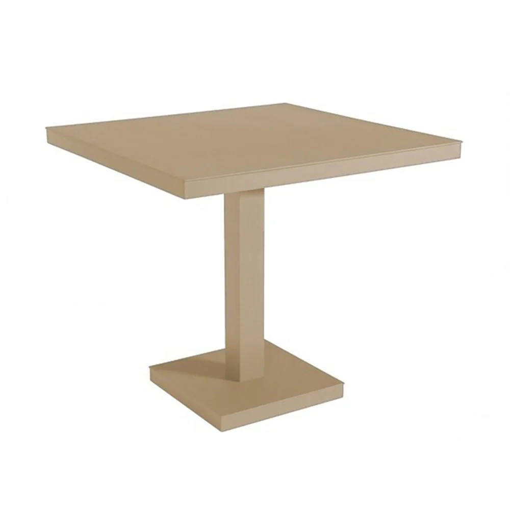 Tavolo da esterno Barcino Quadrato con gamba centrale quadrata e piano in alluminio disponibile in tre colori
