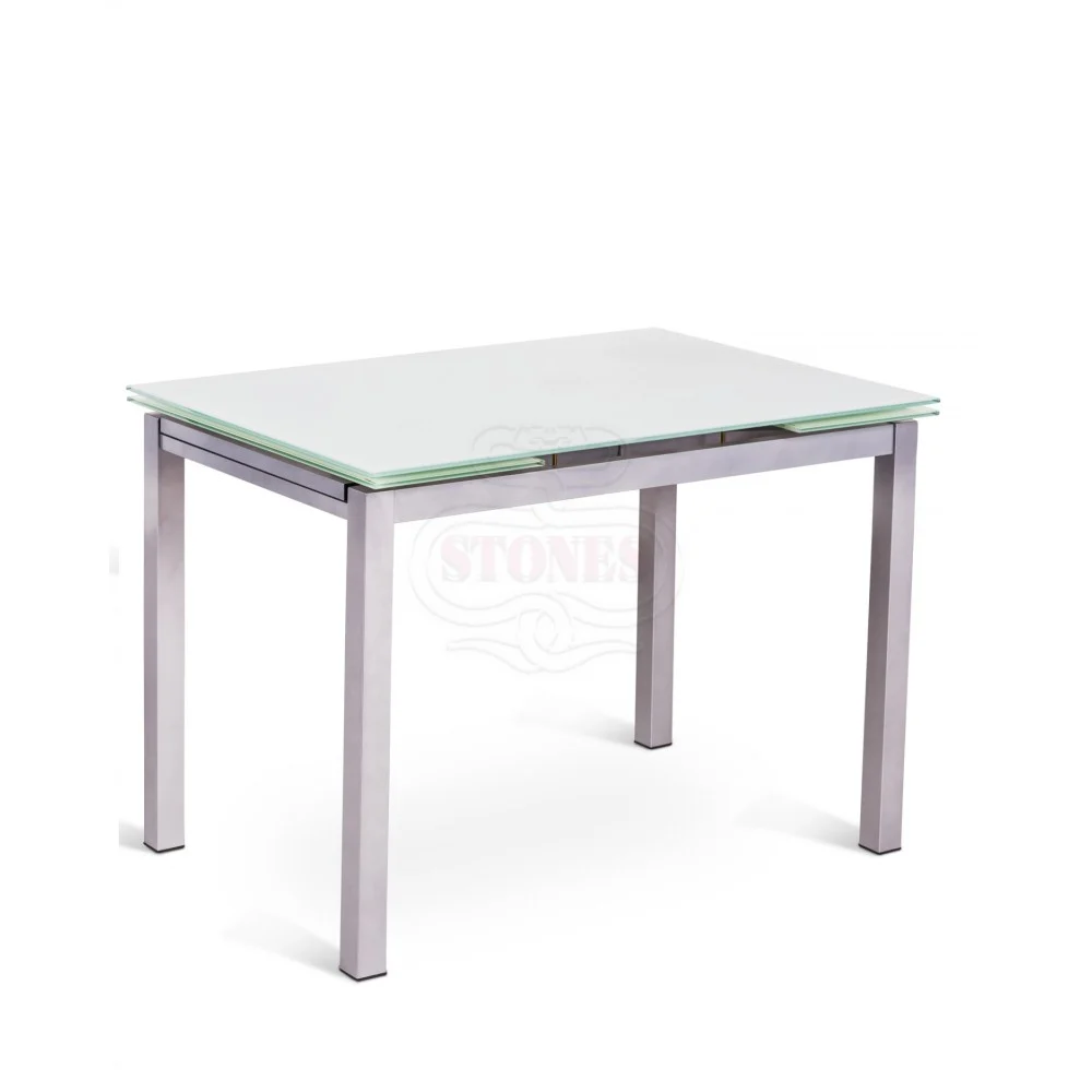 Tavolo da Pranzo Baud con due allunghe con struttura in metallo e piano in vetro