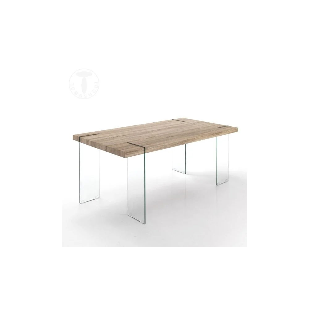 Tavolo da Pranzo Waver di Tomasucci con gambe realizzate in vetro temperato e piano in MDF