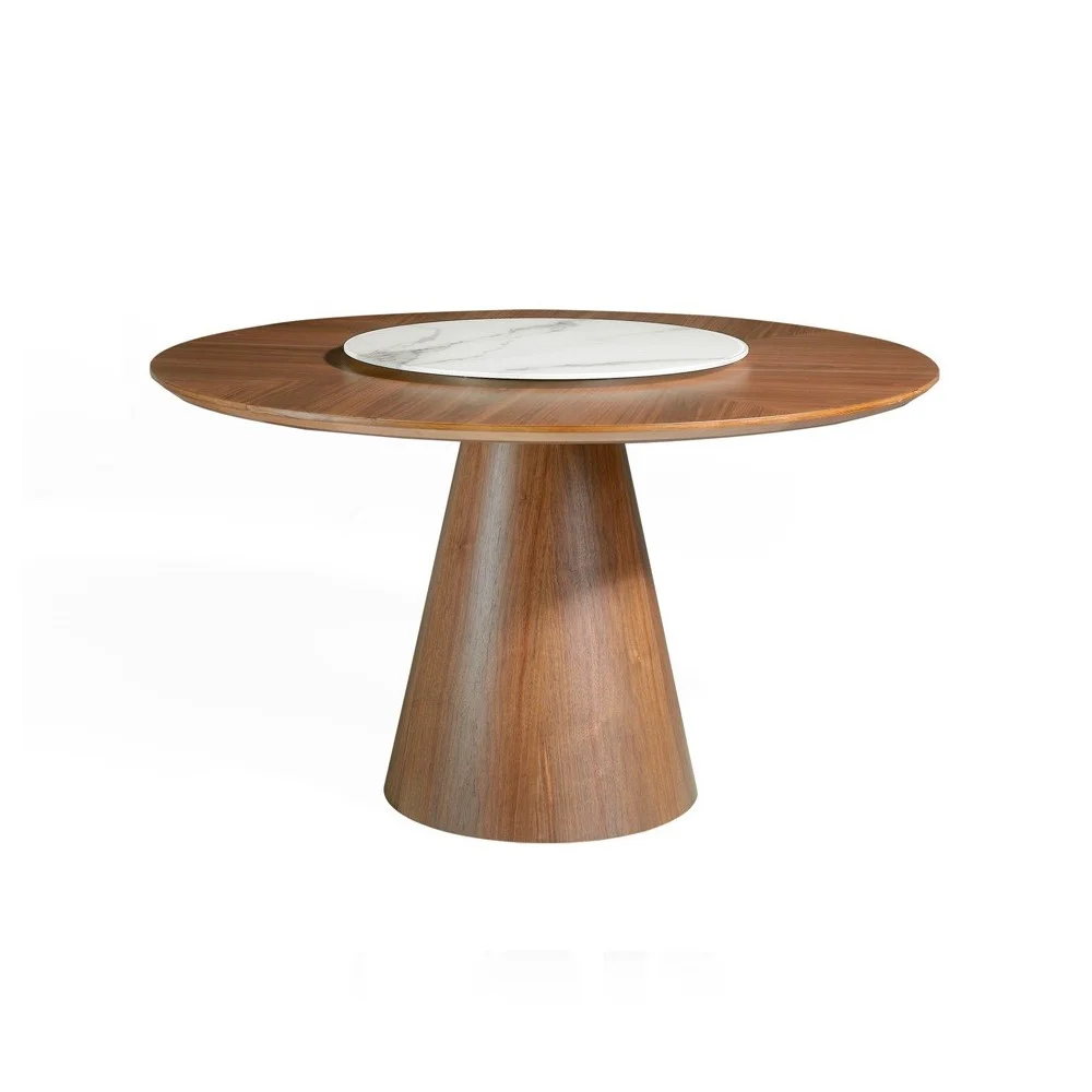 Tavolo fisso 1016 Plato realizzato in legno impiallacciato con piatto in ceramica da appoggio compreso