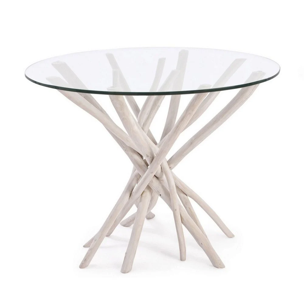 Tavolo Sahel di Bizzotto con struttura in legno di teak e piano in vetro temperato