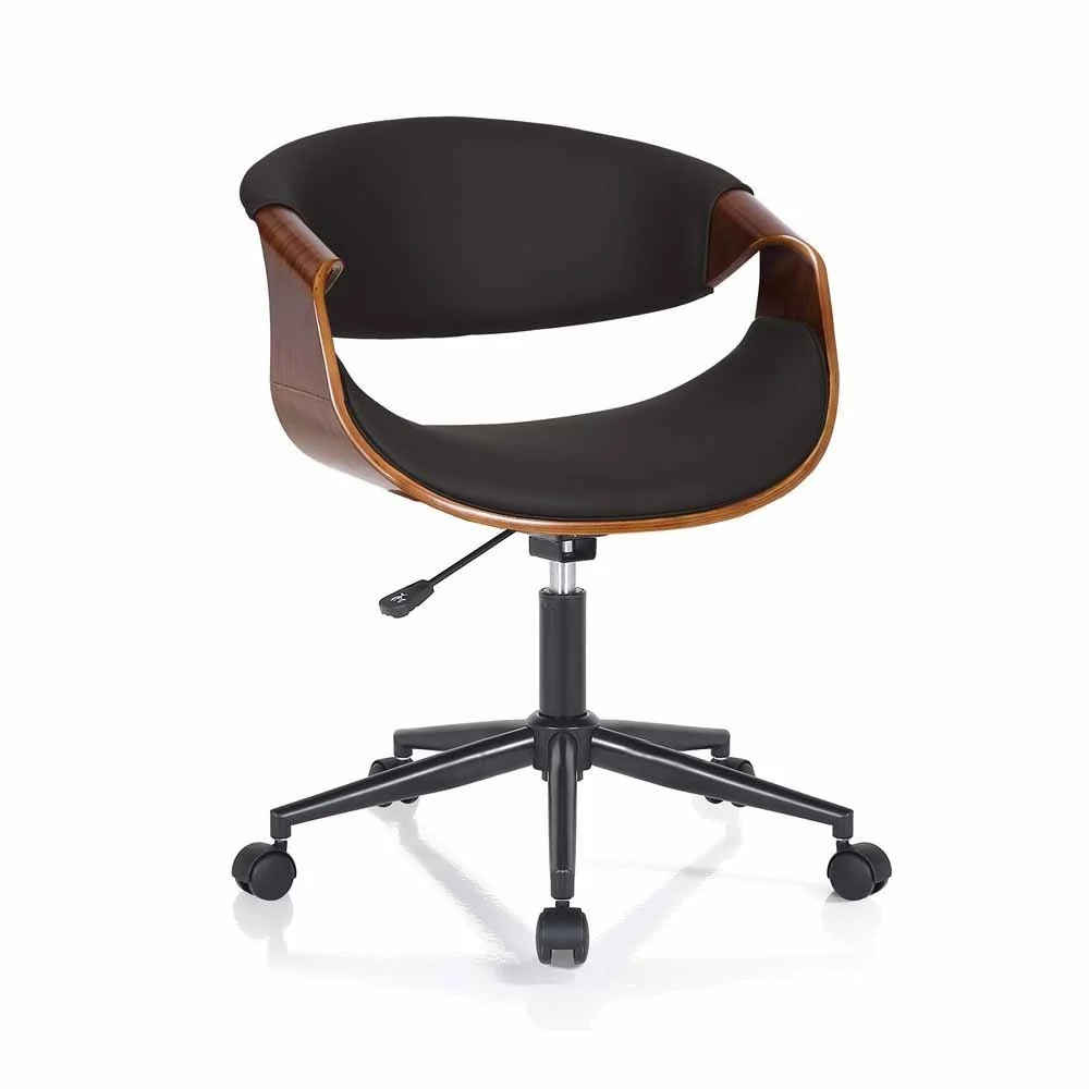 Tomasucci Visby Dark Wood poltrona da ufficio  in multistrato curvato finitura noce rivestito in ecopelle nera