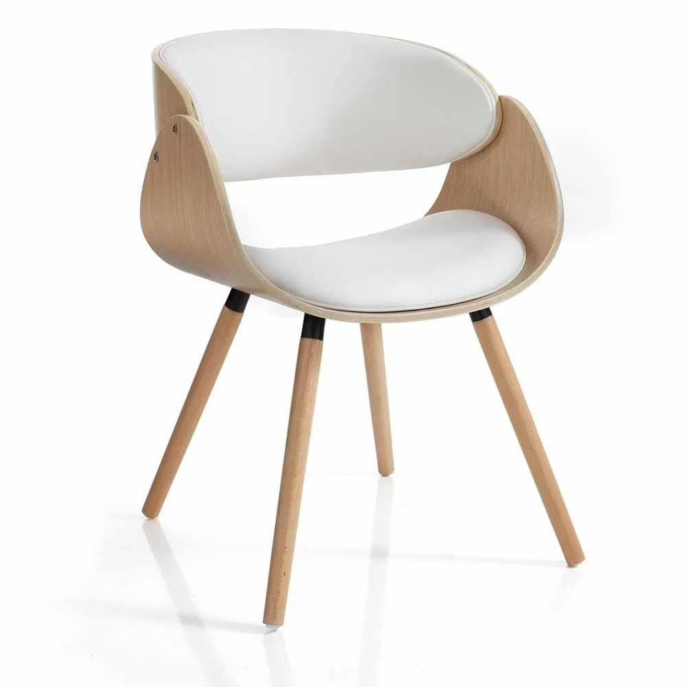 Tomasucci Visby Evo Wood Sedia realizzata in legno finitura rovere rivestita in ecopelle bianca