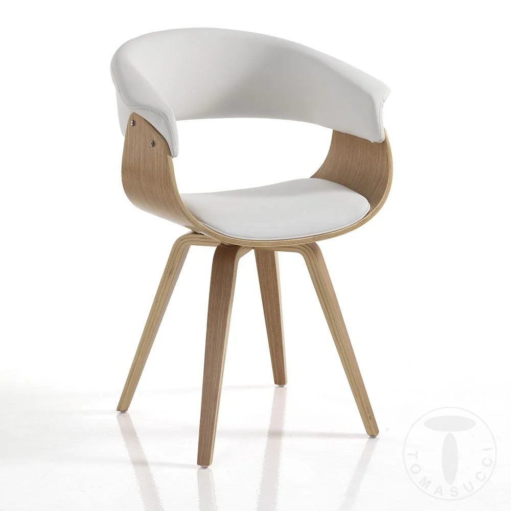 Tomasucci Visby  Wood Sedia realizzata in legno rivestita in pelle sintetica nera o bianca