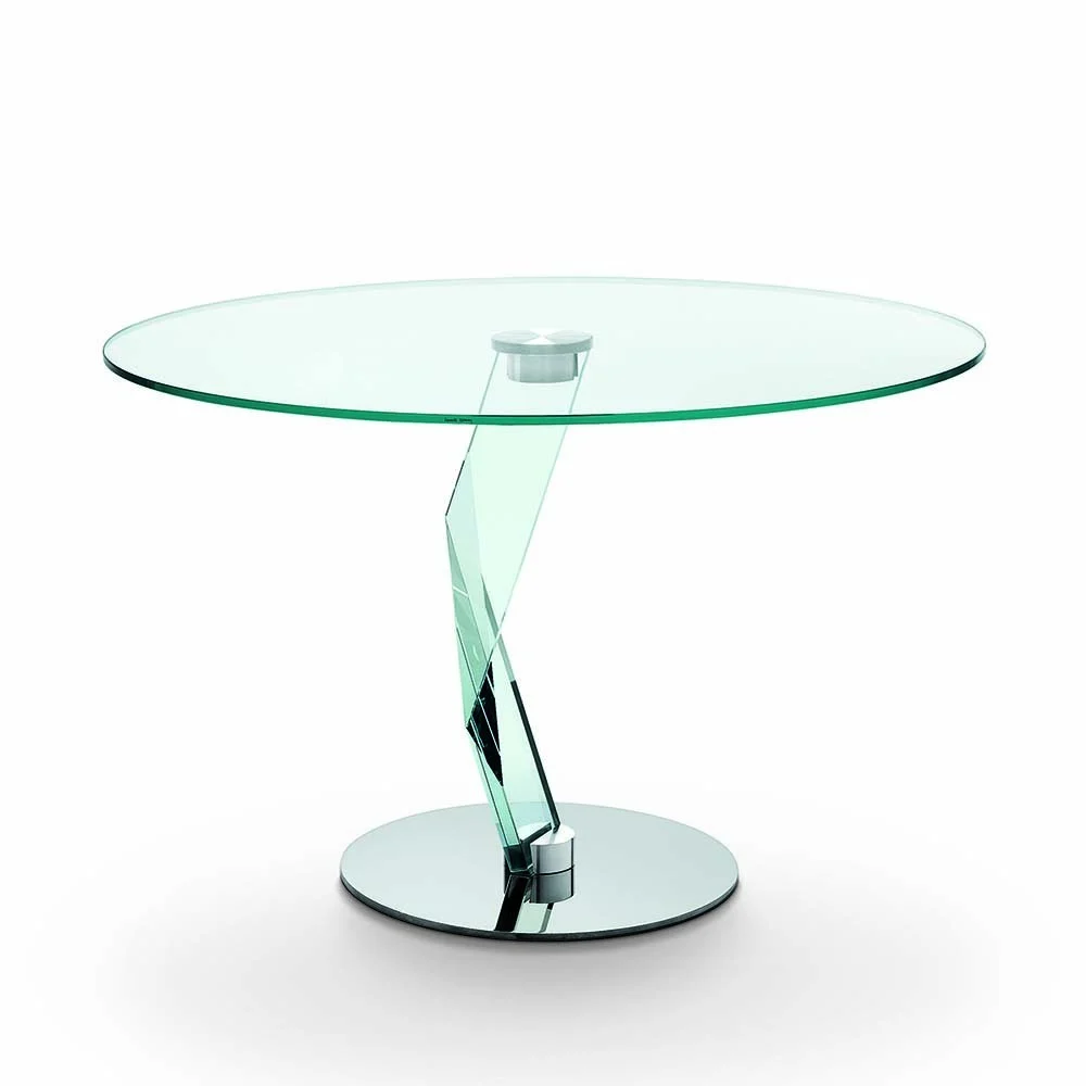 Tonelli design Bakkarat Alto tavolo rotondo con piano e gamba in vetro