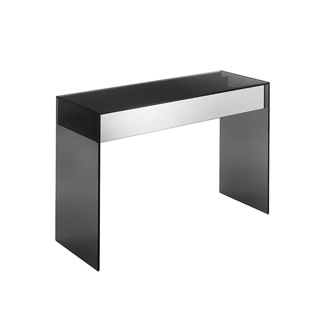 Tonelli design Gotham consolle in vetro fume con cassetto in legno