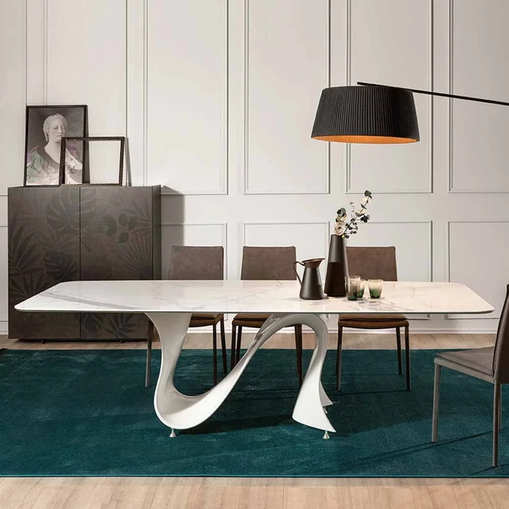Tonin Casa tavolo fisso Wave con struttura in resina Baydur e piano in gres Statuario Altissimo