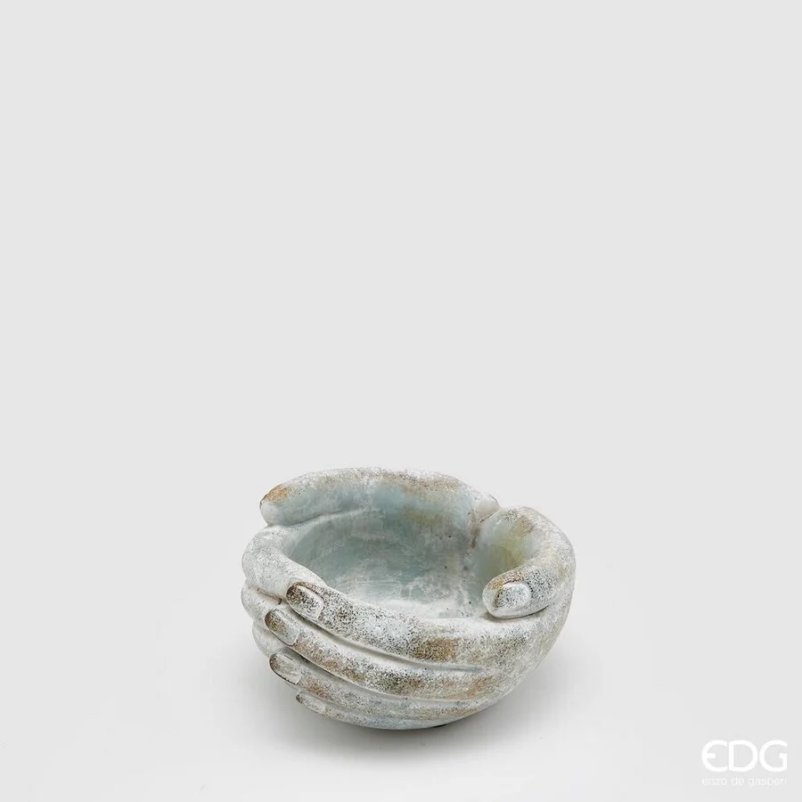 EDG Enzo De Gasperi Vaso Cemento Mani a Coppa H 7 Cm D 14 Cm Light Grey Waterproof