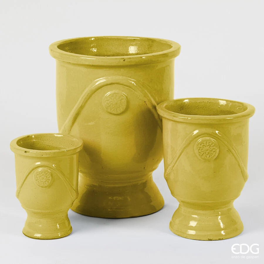 EDG Enzo De Gasperi Set 3 Pz Vaso Glaze Coppa H 58 Cm H 41 Cm H 30 Cm Yellow  Waterproof