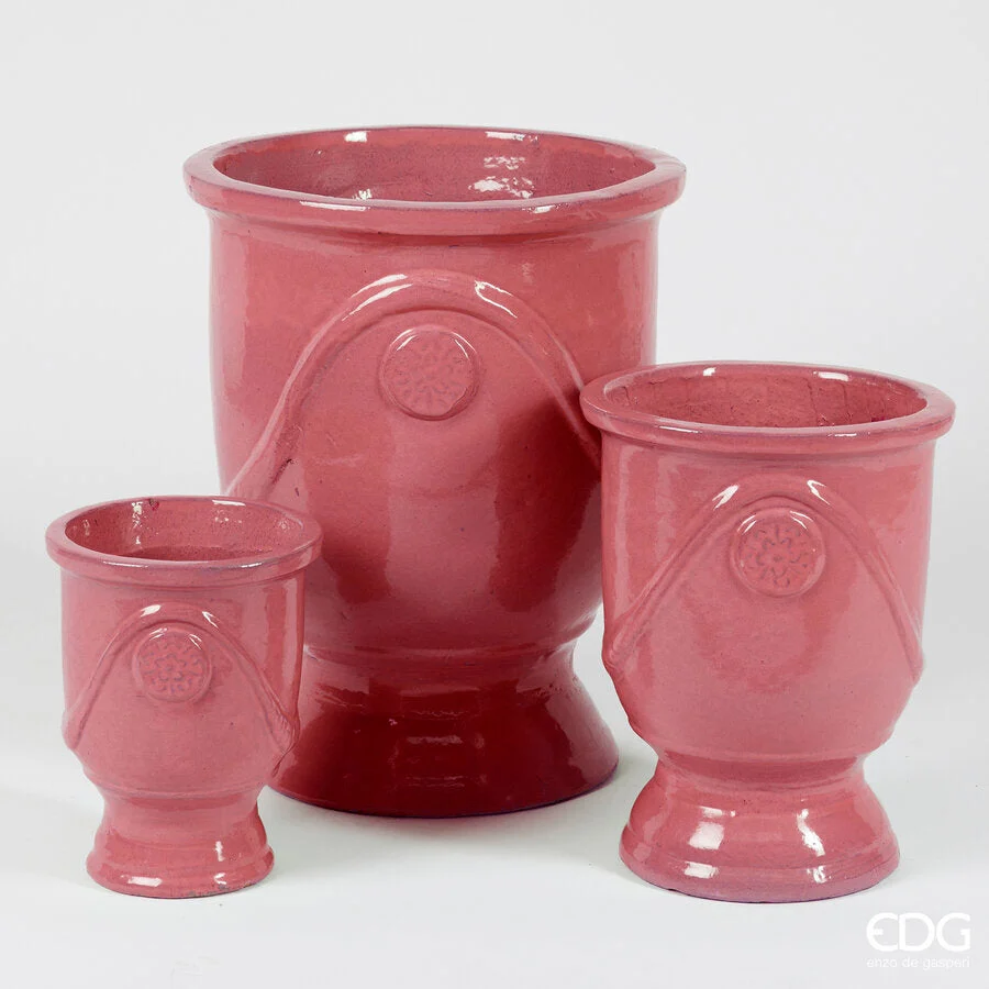 EDG Enzo De Gasperi Set 3 Pz Vaso Glaze Coppa H 58 Cm H 41 Cm H 30 Cm Coral  Waterproof