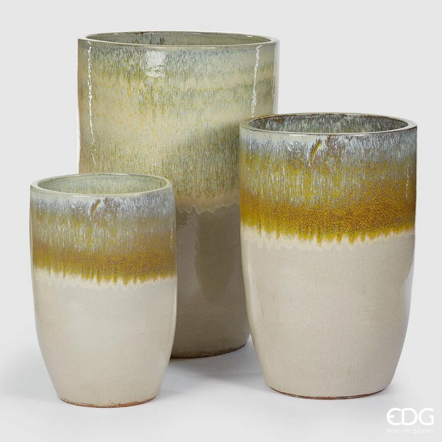 EDG Enzo De Gasperi Set 3 Pz Vaso Glaze Rotondo H 100 Cm H 80 Cm H 63 Cm Multicolor