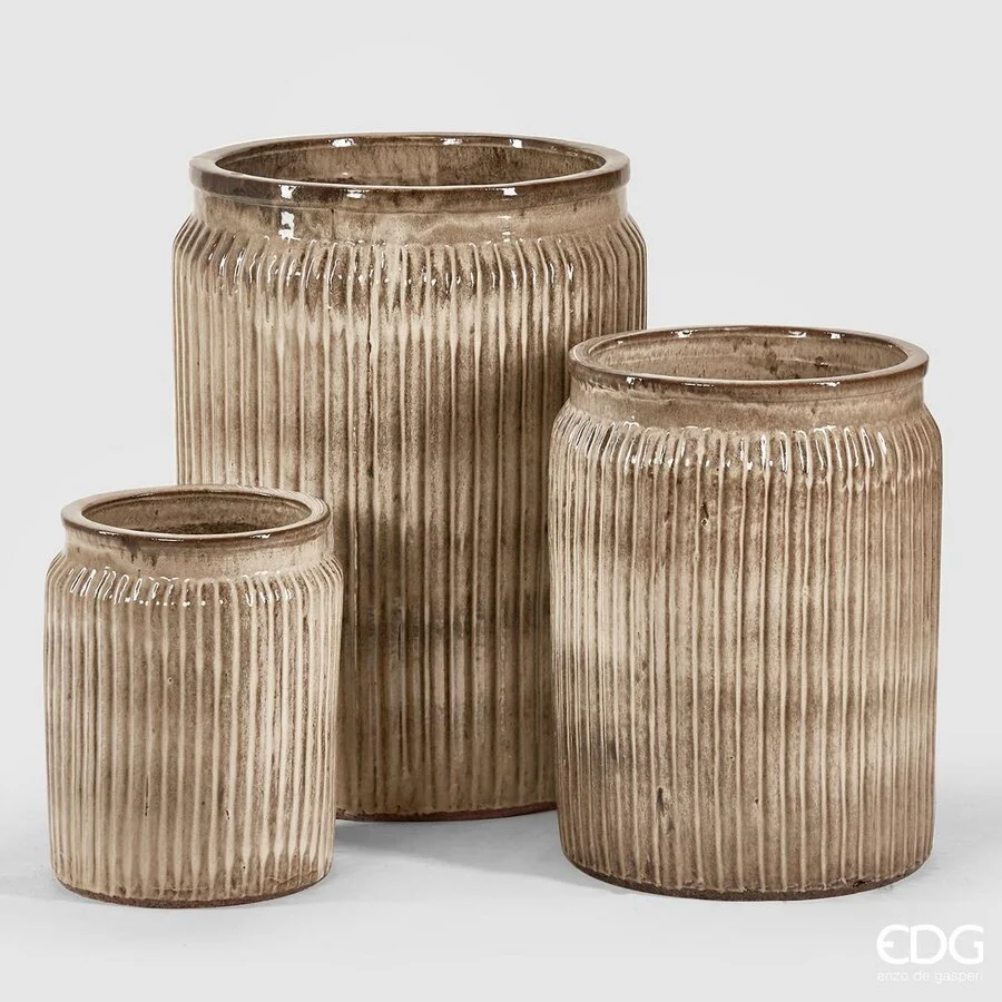 EDG Enzo De Gasperi Set 3 Pz Vaso Glaze Rotondo H 70 Cm H 55 Cm H 40 Cm Waterproof Sand