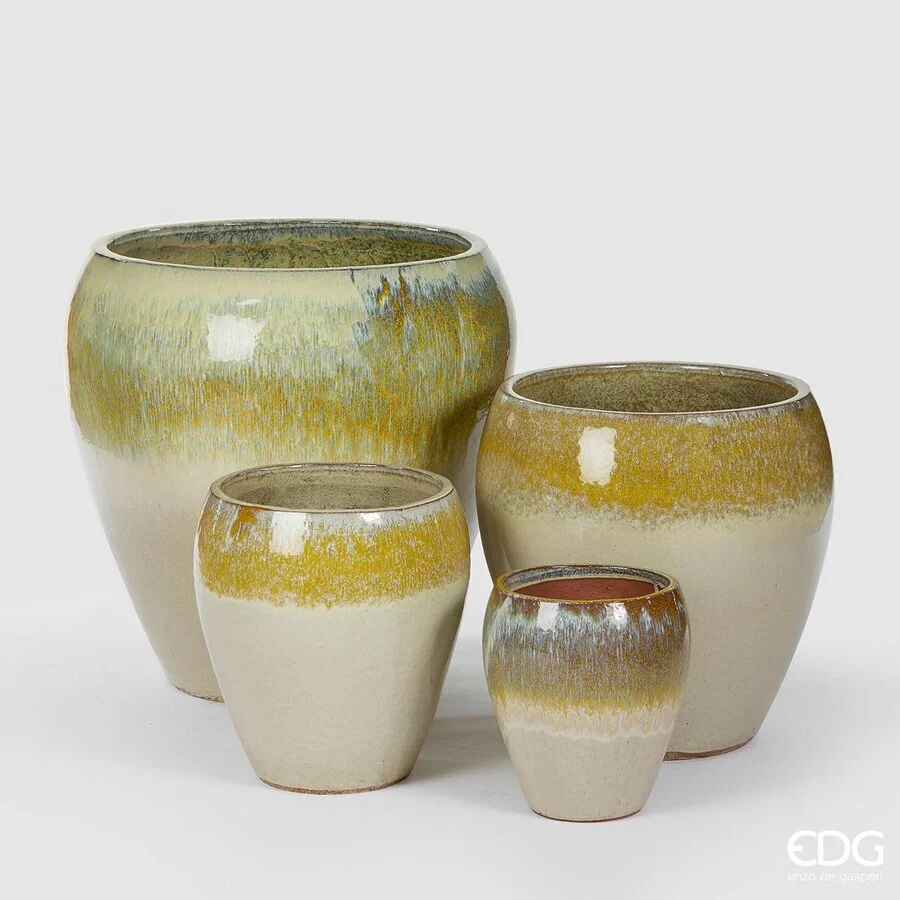 EDG Enzo De Gasperi Set 4 Pz Vaso Glaze Bombato H 68 Cm H 52 Cm H 42 Cm H 32 Cm Waterproof Multicolor