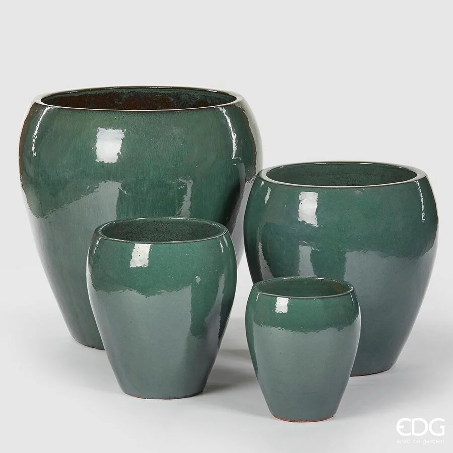 EDG Enzo De Gasperi Set 4 Pz Vaso Glaze Bombato H 68 Cm H 52 Cm H 42 Cm H 32 Cm Waterproof Dark Green