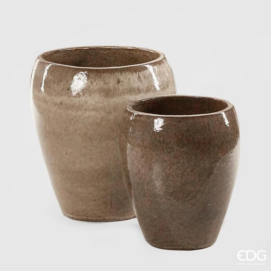 EDG Enzo De Gasperi Set 2 Pz Vaso Glaze Bombato H 42 Cm H 32 Cm Waterproof Sand