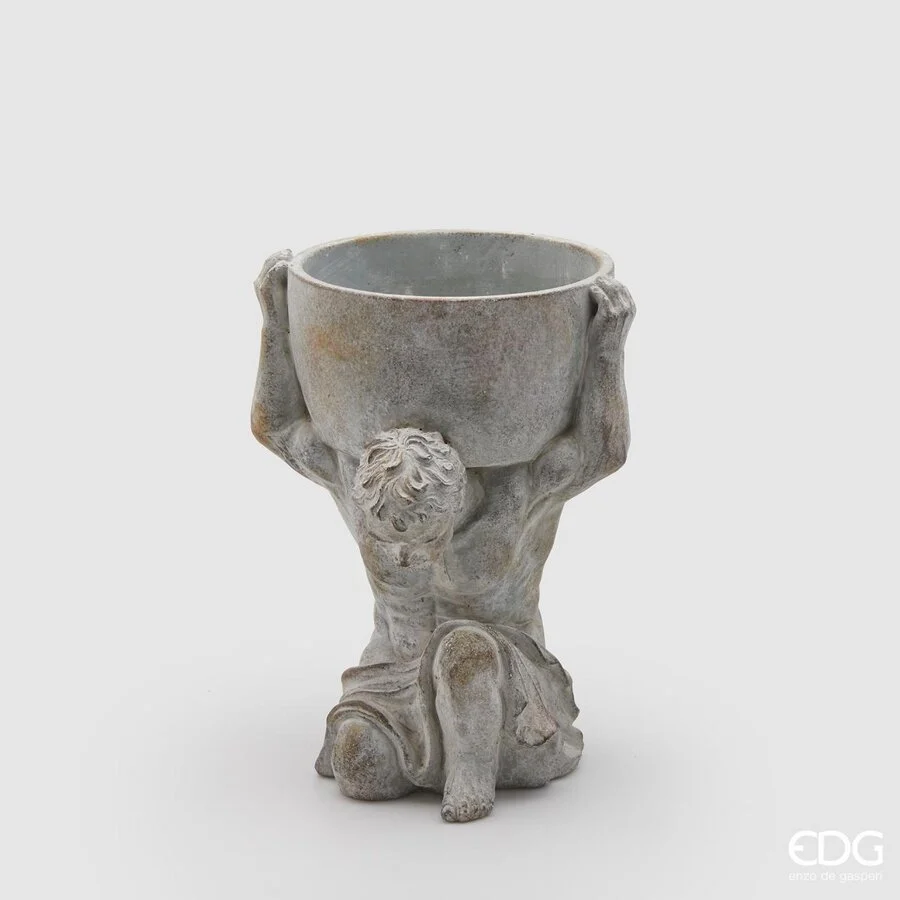 EDG Enzo De Gasperi Vaso in Cemento Atlante H 26 Cm D 16 Cm Grey Waterproof