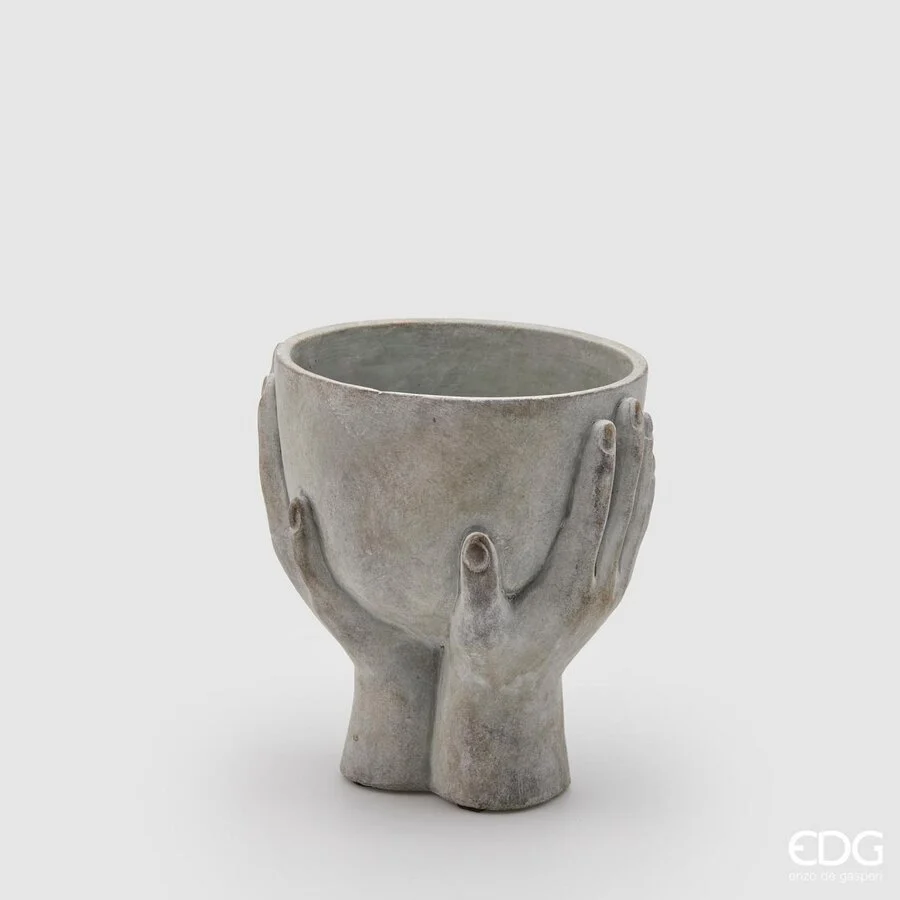 EDG Enzo De Gasperi Vaso in Cemento Mani con Ciotola H 20 Cm D 17 Cm Grey Waterproof