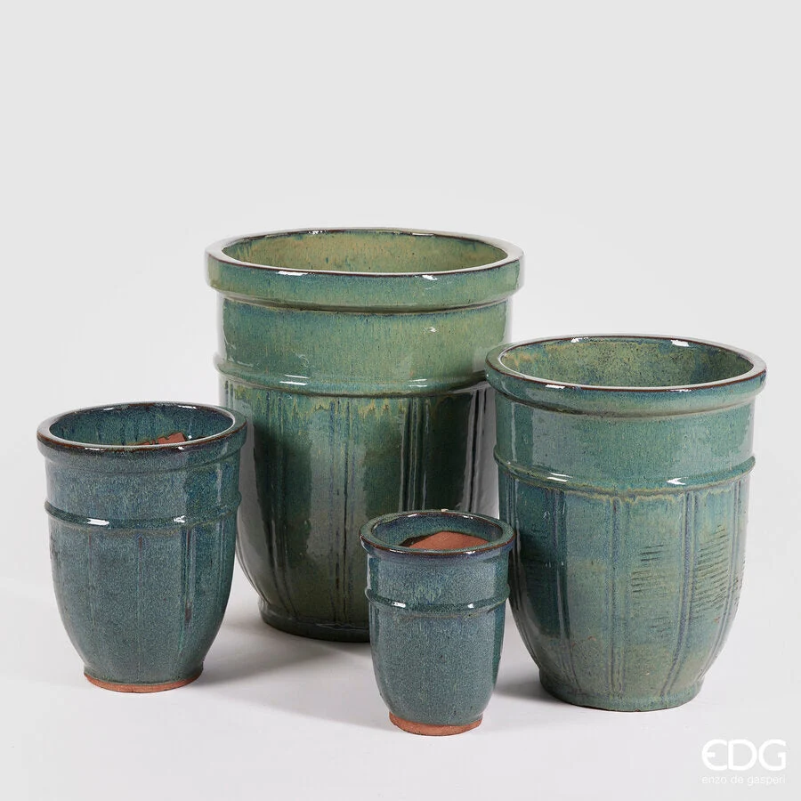 EDG Enzo De Gasperi Set 4 Pz Vaso Glaze Coste H 50 Cm H 41 Cm H 32 Cm H 23 Cm Dark Green