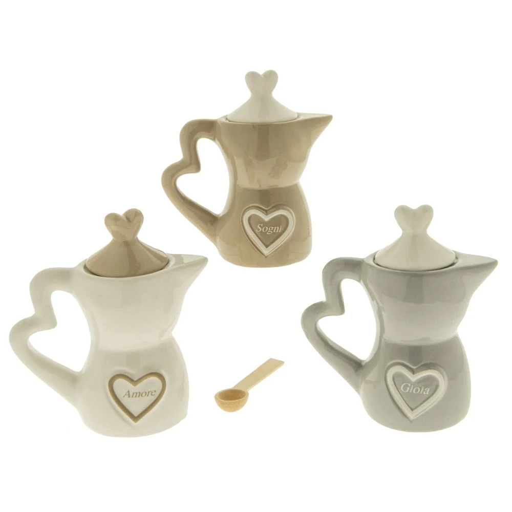 ETM Bomboniera Sugar Moka H 12 Cm Ass. Bianco, Beige, Grigio con Cucchiaino 1 Pz