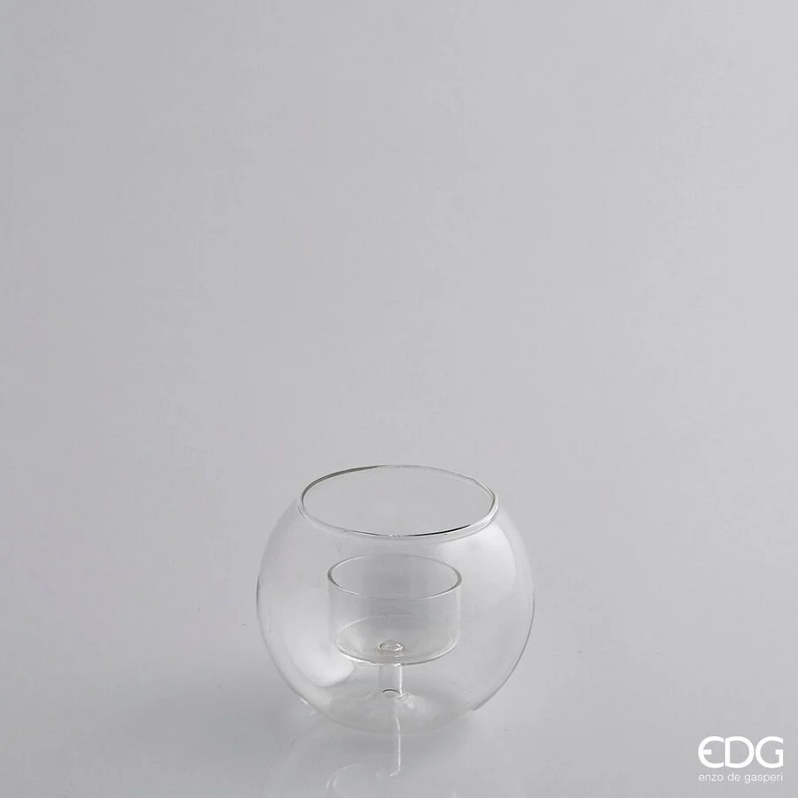 EDG Enzo De Gasperi Portacandela a Sfera H 8,5 Cm D 9 Cm Vetro Natural Trasparente