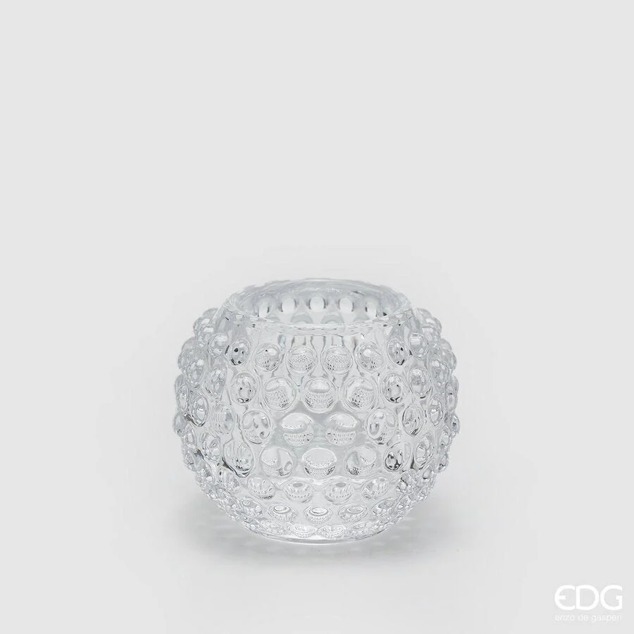 EDG Enzo De Gasperi Portacandela Bombata con Sfere H 6 Cm D 8 Cm Natural Trasparente
