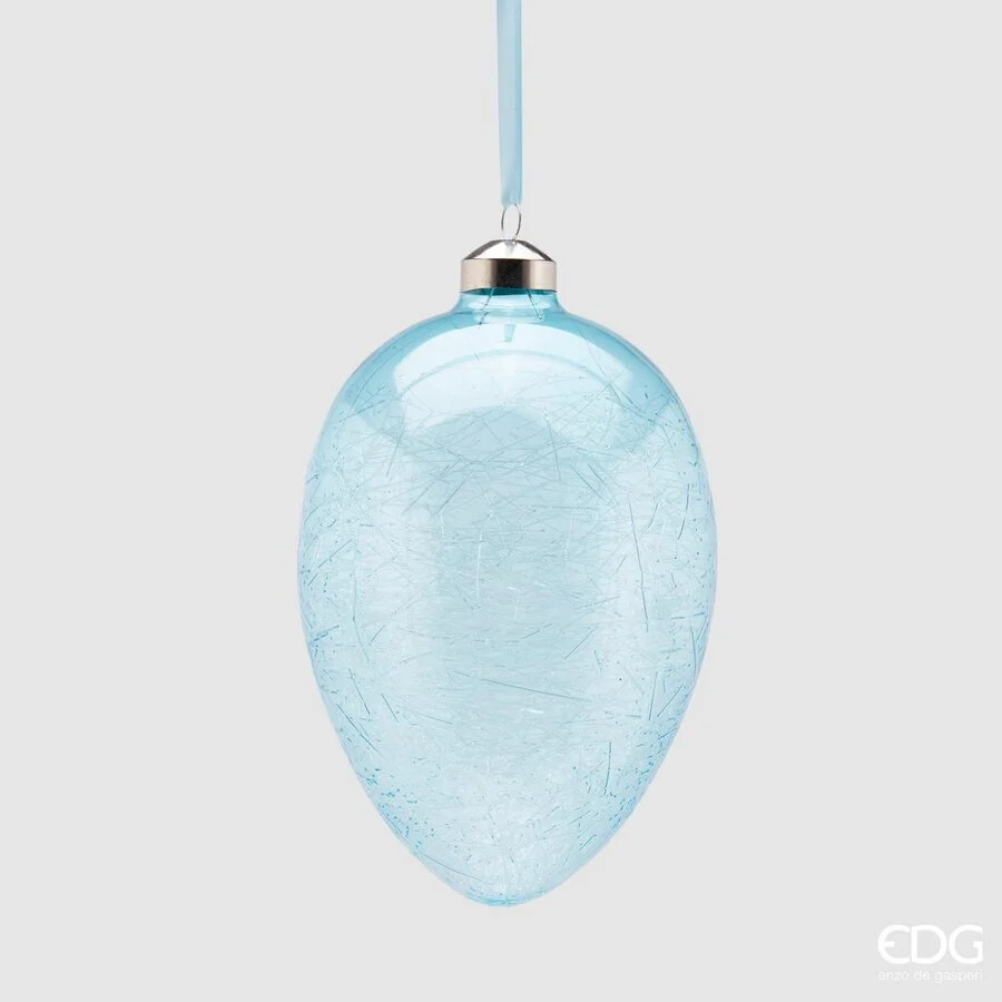 EDG Enzo De Gasperi Decorazione Uovo Vetro H 13,5 Cm D 9,5 Cm Azzurro