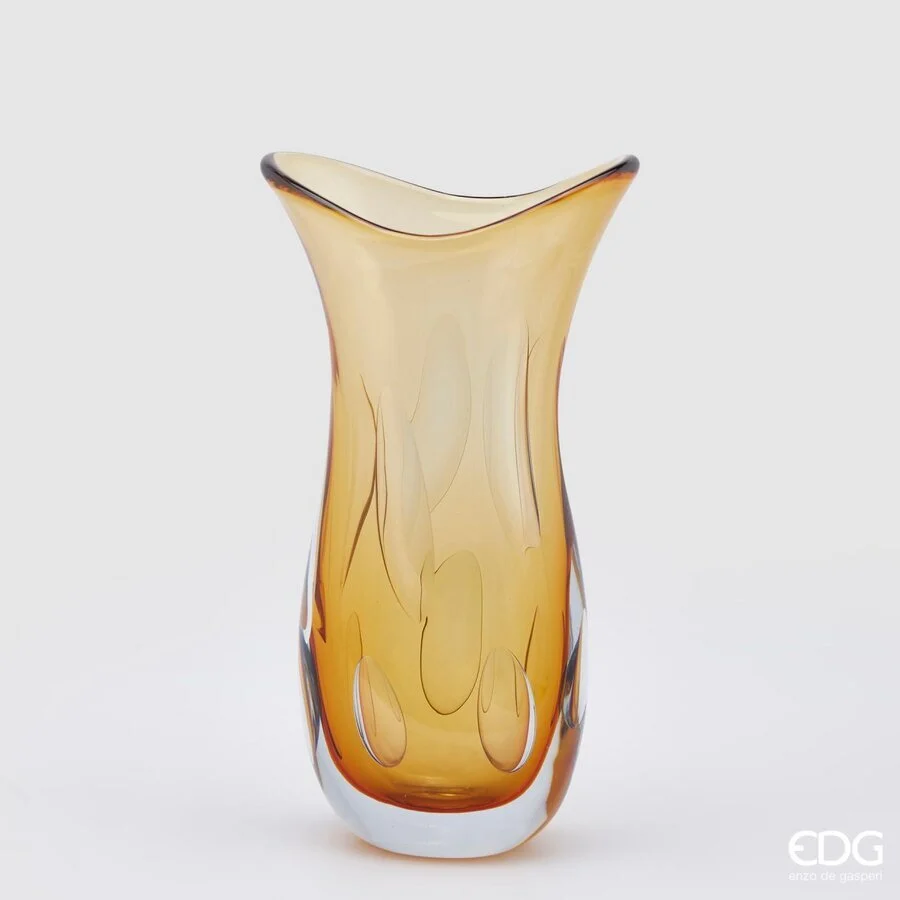 EDG Enzo De Gasperi Vaso Fluxus Svasato Vetro H 37 Cm Scatola Regalo Amber
