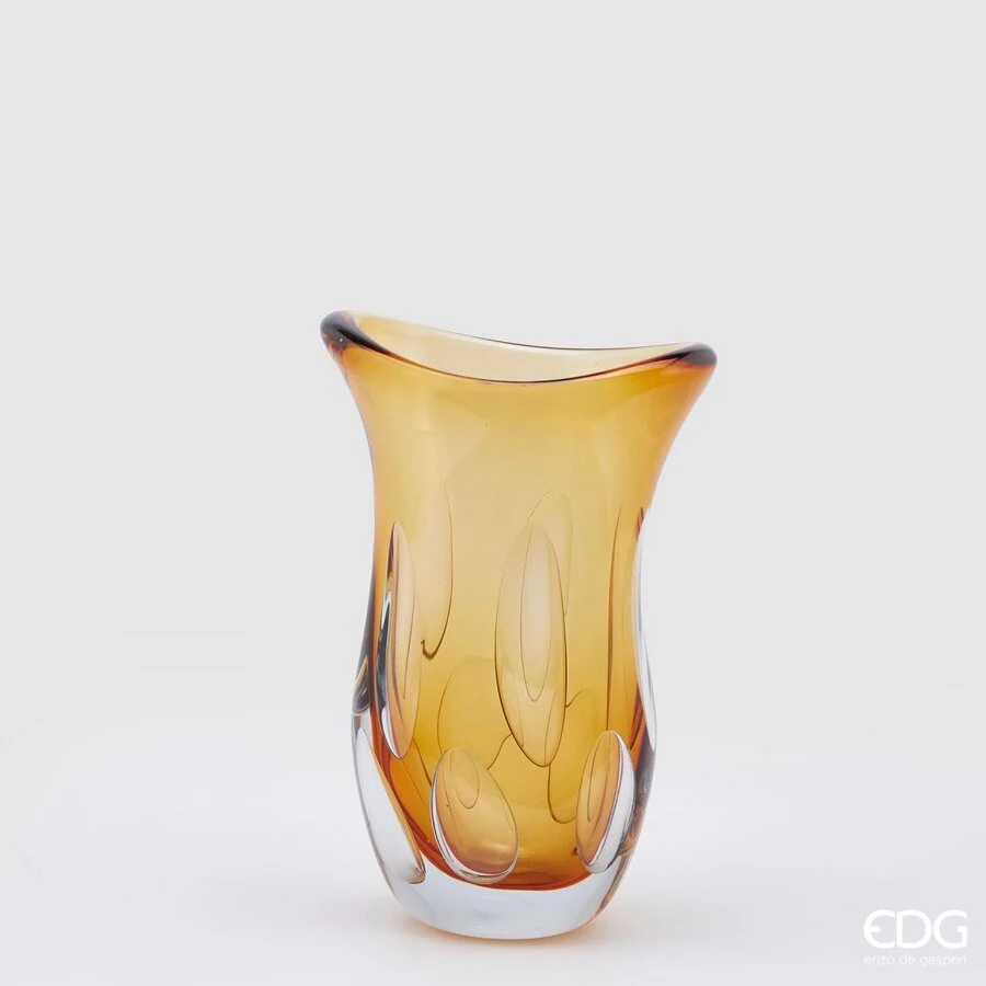 EDG Enzo De Gasperi Vaso Fluxus Svasato Vetro H 30 Cm Scatola Regalo Amber