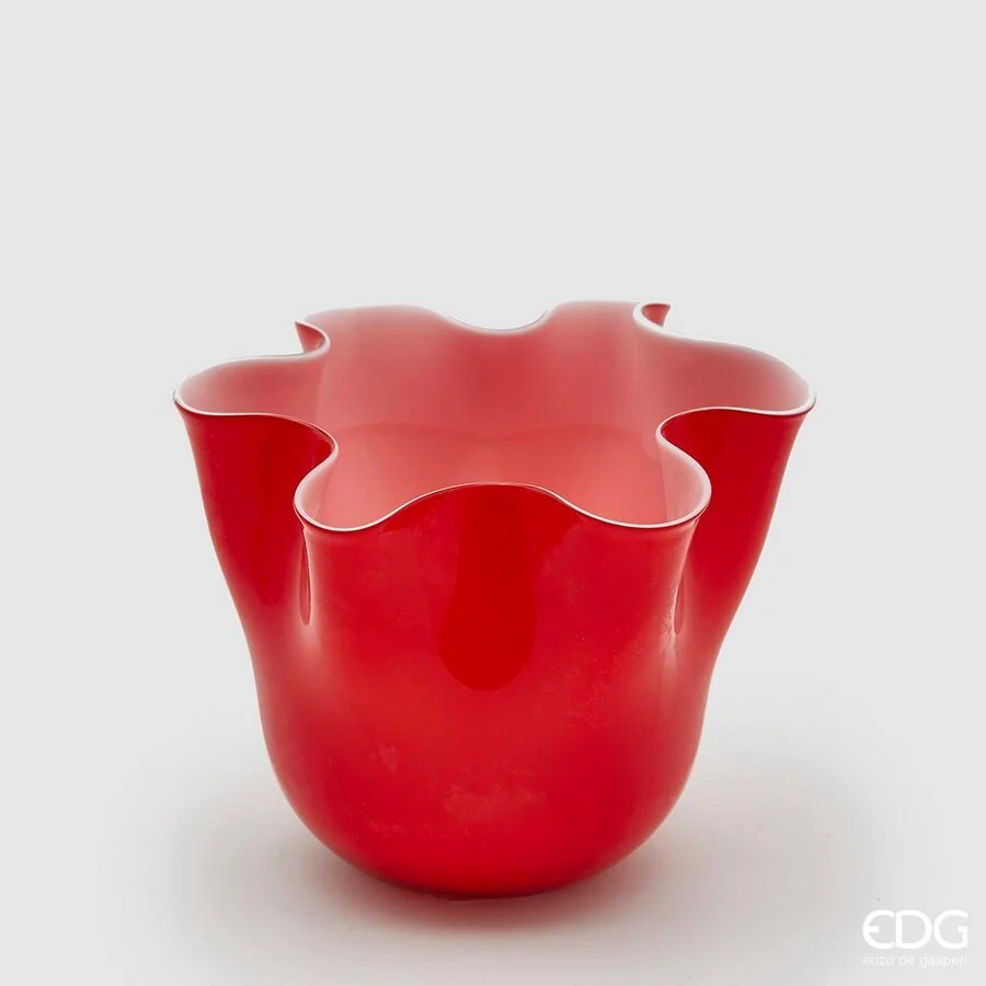 EDG Enzo De Gasperi Vaso Drappo Vetro H 18 Cm D 21 Cm Red