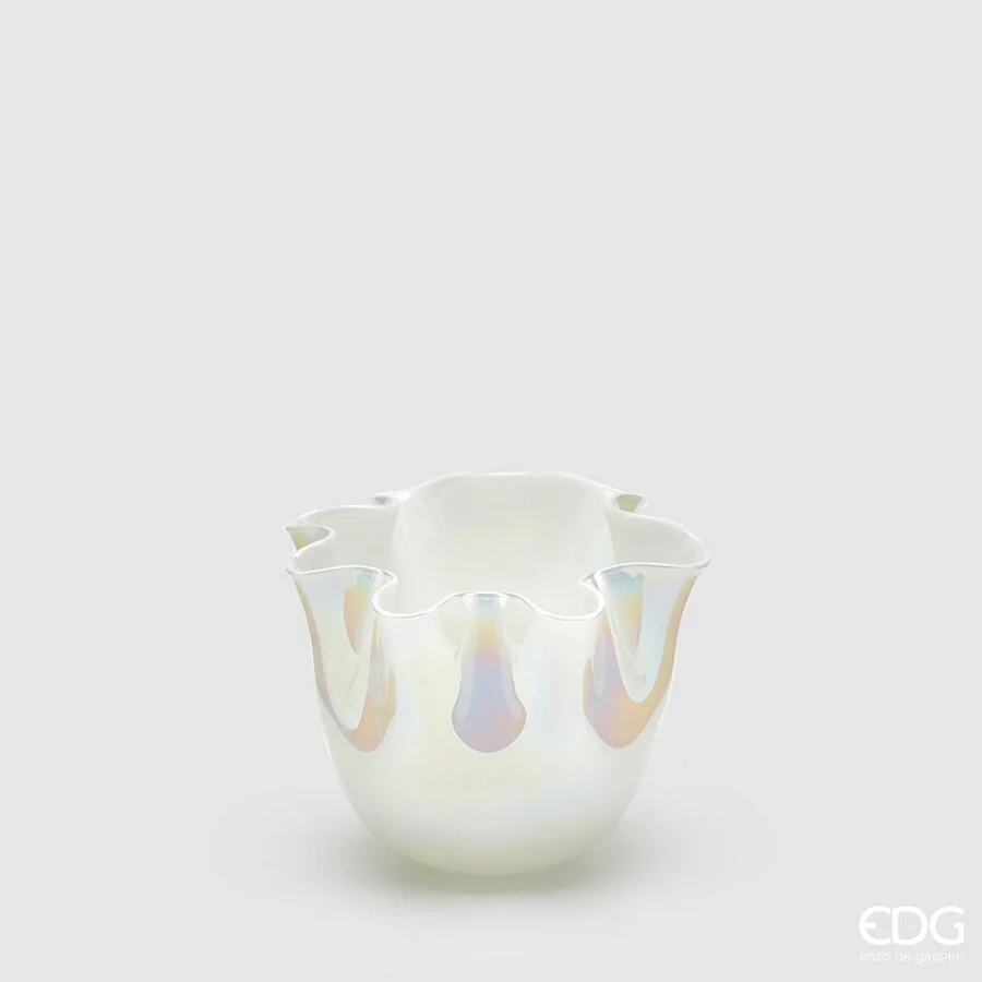 EDG Enzo De Gasperi Vaso Drappo Vetro H 14 Cm D 17 Cm White