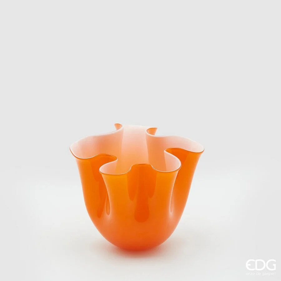 EDG Enzo De Gasperi Vaso Drappo Vetro H 14 Cm D 17 Cm Orange