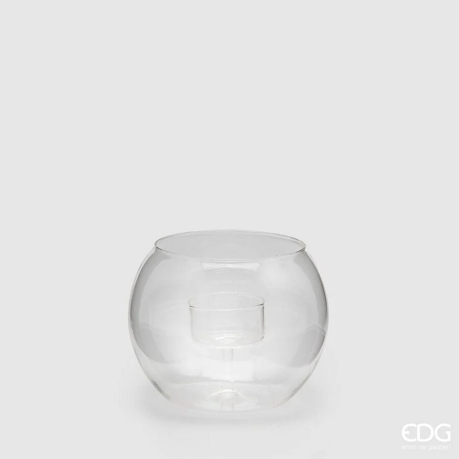 EDG Enzo De Gasperi Portacandela a Sfera H 10 Cm D 12 Cm Vetro Natural Trasparente