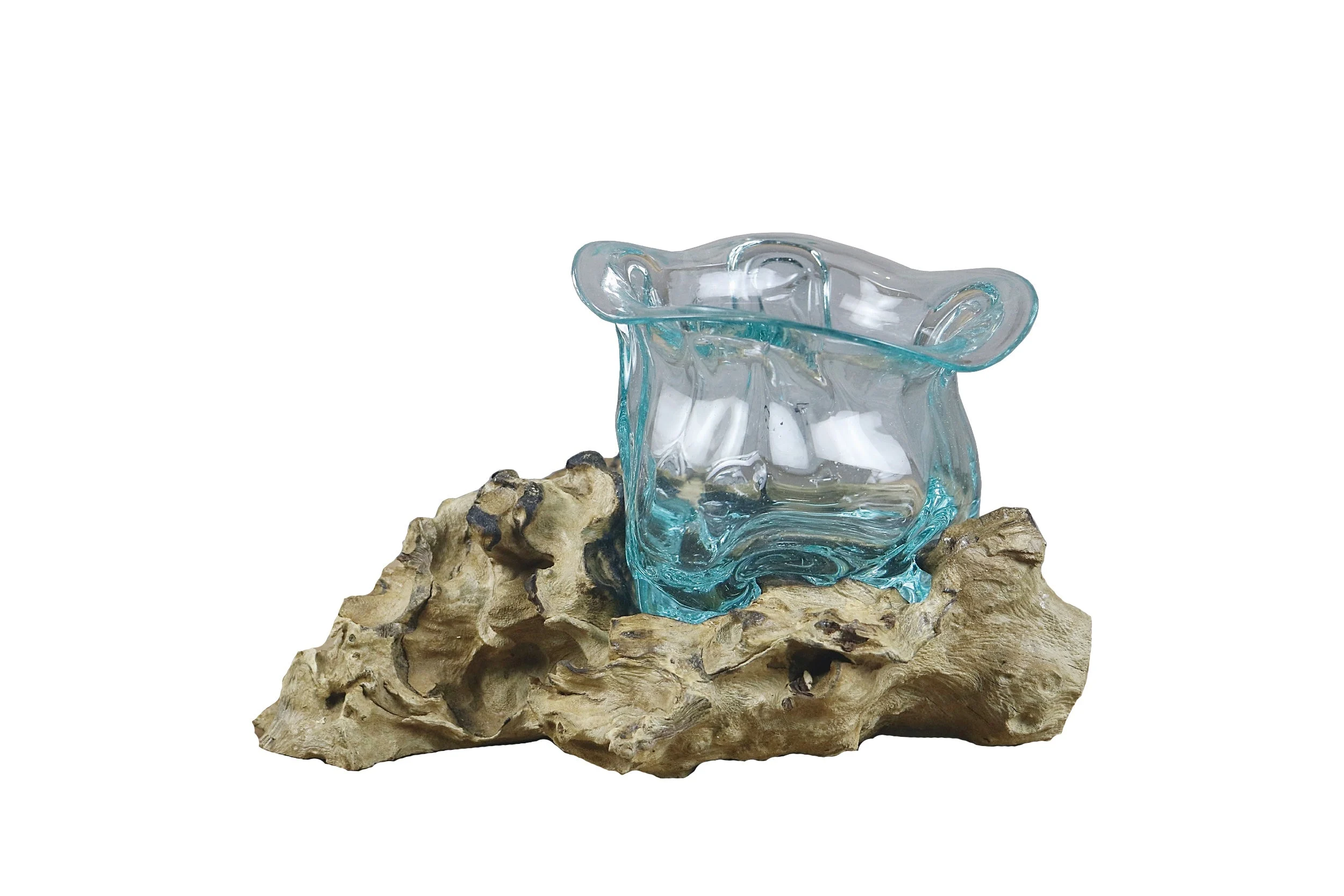 Ad Trend Radice Legno Naturale con Vaso H 14 x 10 x 10 Cm Celeste