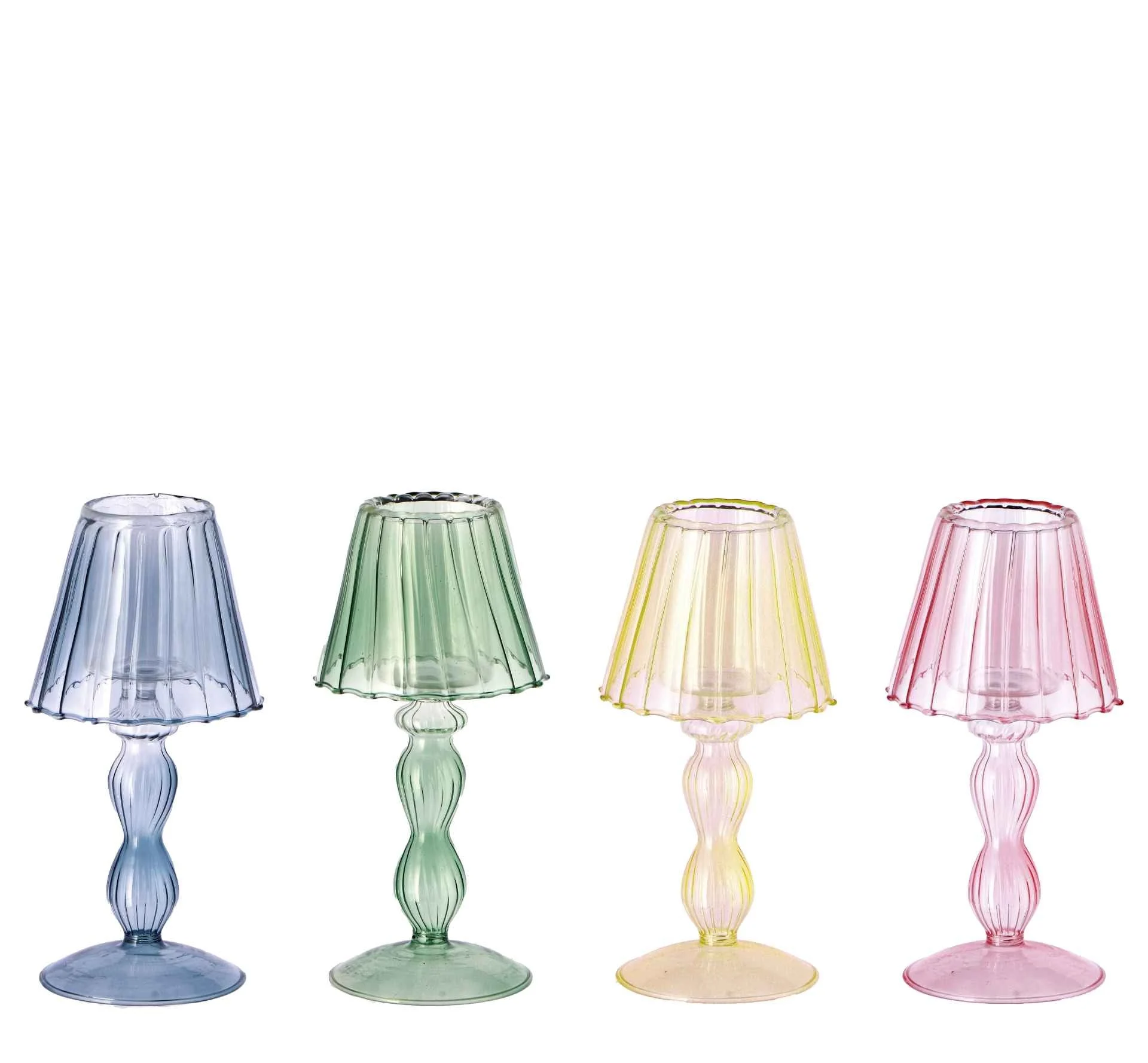 Ad Trend Lampada Porta Tealight D 9 Cm H 19 Cm Vetro  Rosa Giallo Verde Blu 1 Pz