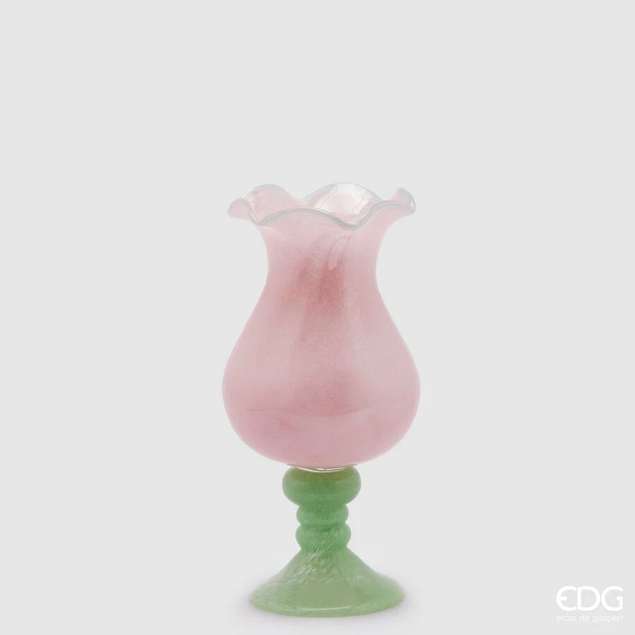 EDG Enzo De Gasperi Vaso Tulipano con Piede H 30 Cm D 15,5 Cm Pink