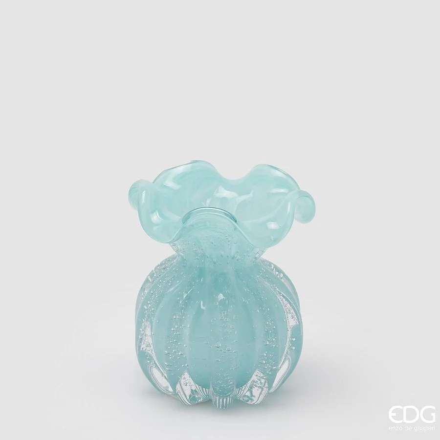 EDG Enzo De Gasperi Vaso Sacchetto H 12 Cm D 10 Cm Vetro Azure