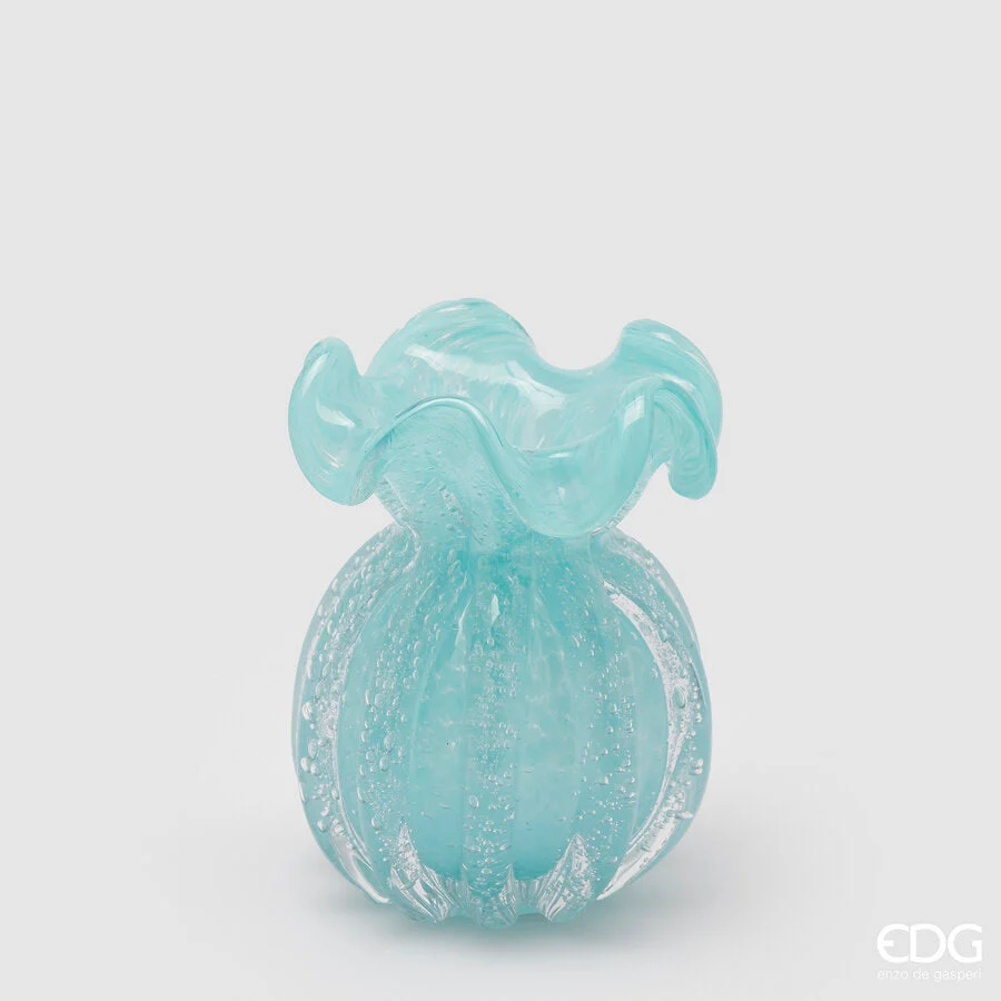 EDG Enzo De Gasperi Vaso Sacchetto H 14 Cm D 11 Cm Vetro Azure
