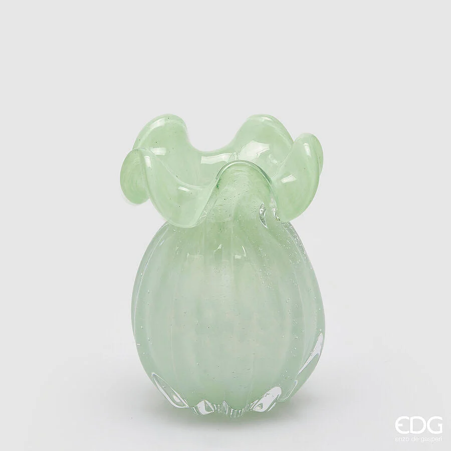 EDG Enzo De Gasperi Vaso Sacchetto H 17 Cm D 13 Cm Vetro Light Green