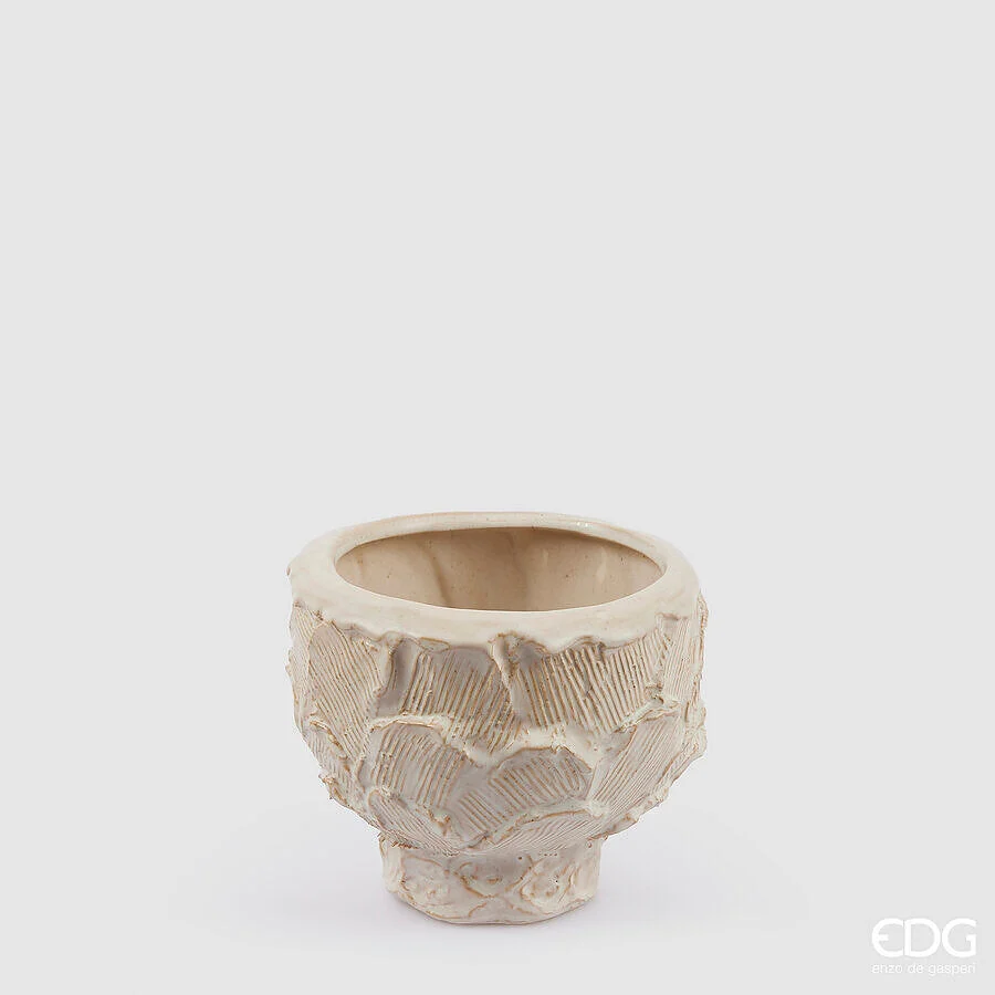 EDG Enzo De Gasperi Vaso Chakra Stucco con Piede H 16 Cm D 20 Cm Waterproof Ivory