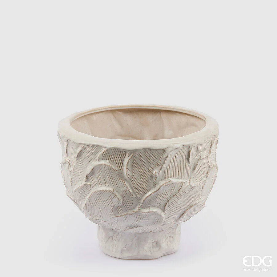EDG Enzo De Gasperi Vaso Chakra Stucco con Piede H 24 Cm D 31 Cm Waterproof Ivory