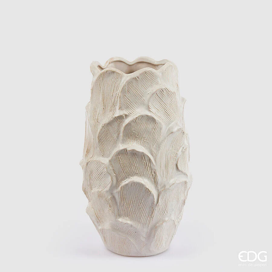 EDG Enzo De Gasperi Vaso Chakra Stucco con Piede H 36 Cm D 21 Cm Waterproof Ivory