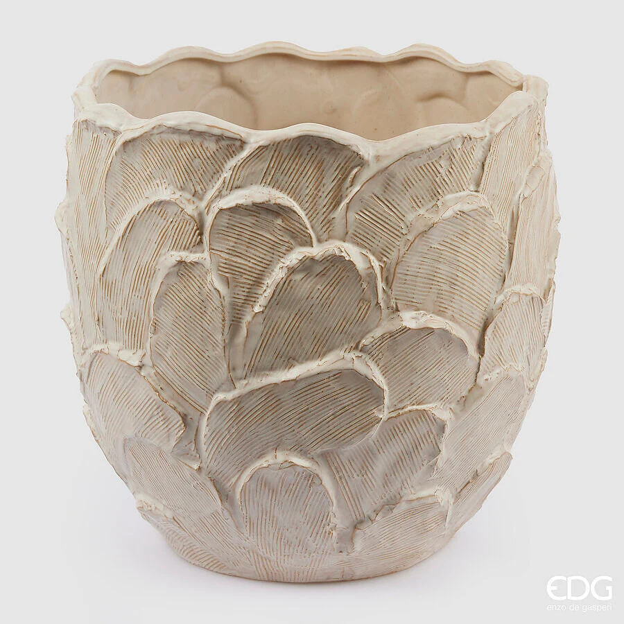 EDG Enzo De Gasperi Vaso Chakra Stucco H 40 Cm D 43 Cm Waterproof Ivory