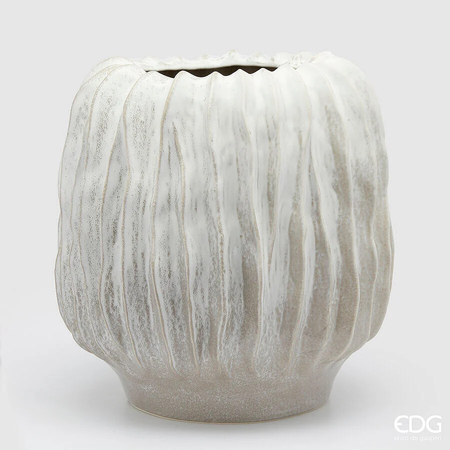 EDG Enzo De Gasperi Vaso Chakra Righe H 49 Cm D 48 Cm Waterproof Ivory