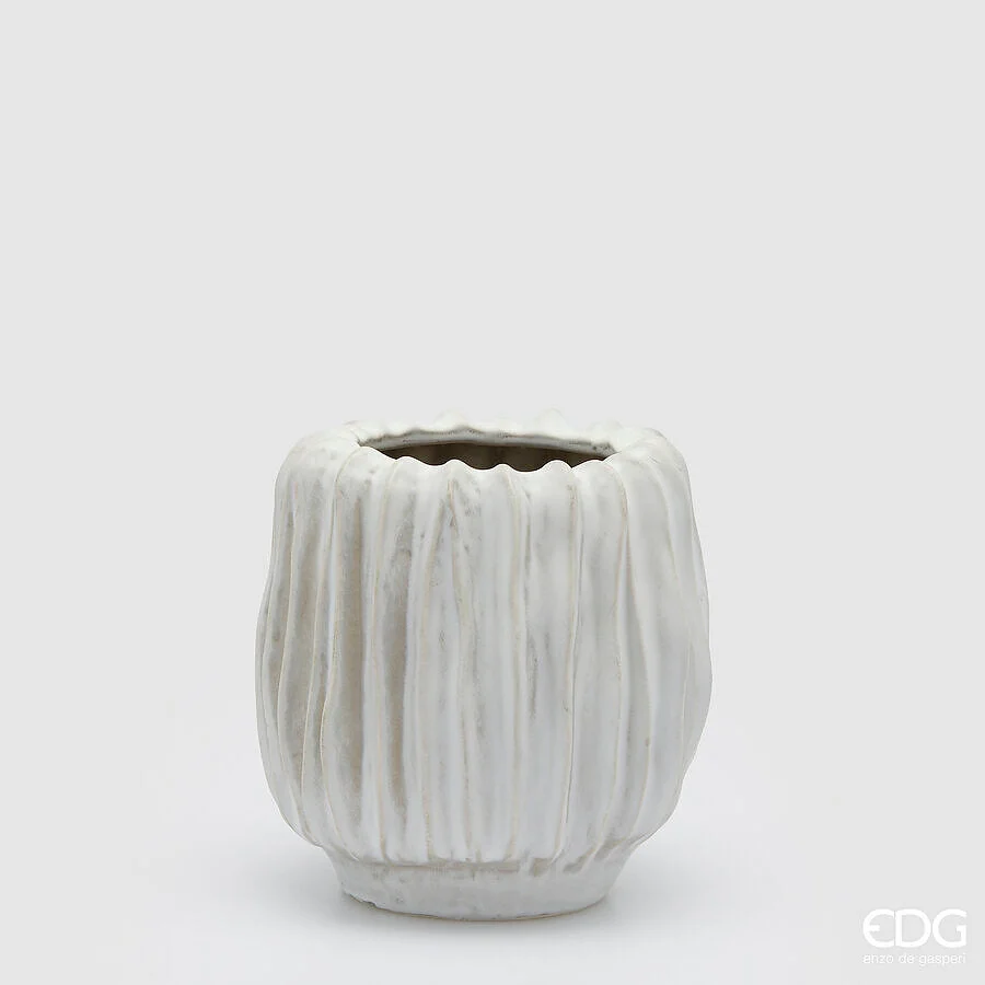 EDG Enzo De Gasperi Vaso Chakra Righe H 22,5 Cm D 22 Cm Waterproof Ivory