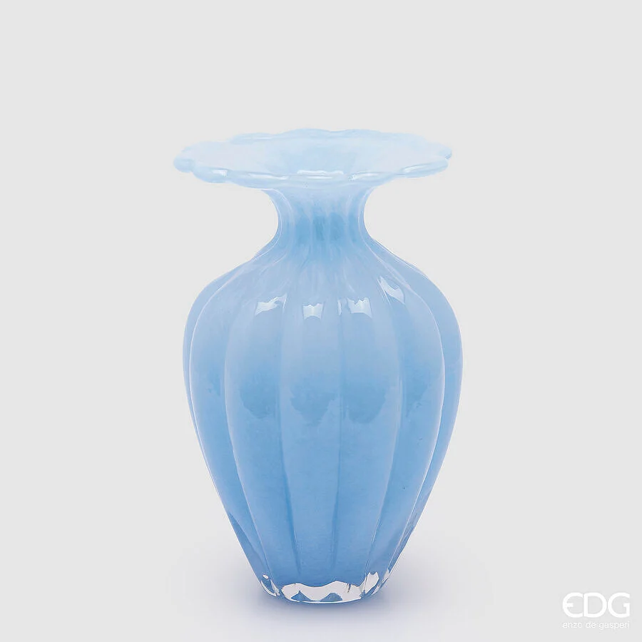 EDG Enzo De Gasperi Vaso Blossom H 24,5 Cm D 16,5 Cm Vetro Azure