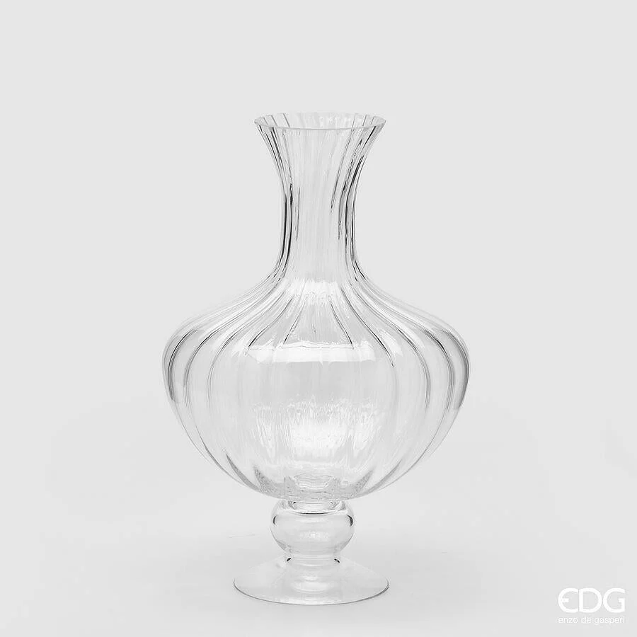 EDG Enzo De Gasperi Vaso Anfora Righe H 40  Cm D 26 Cm Vetro Natural Trasparente