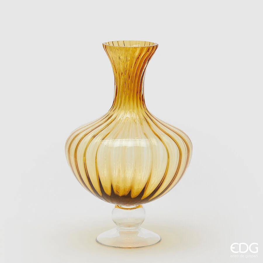 EDG Enzo De Gasperi Vaso Anfora Righe H 40  Cm D 26 Cm Vetro Amber