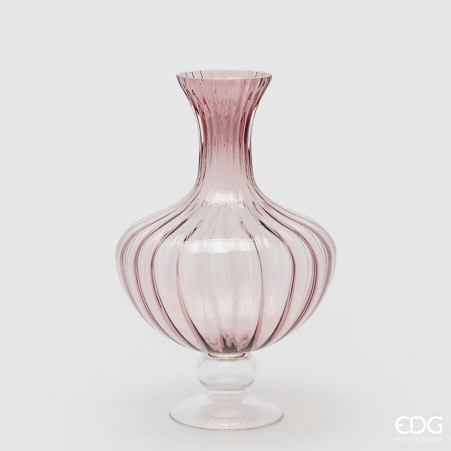 EDG Enzo De Gasperi Vaso Anfora Righe H 40  Cm D 26 Cm Vetro Antique Pink