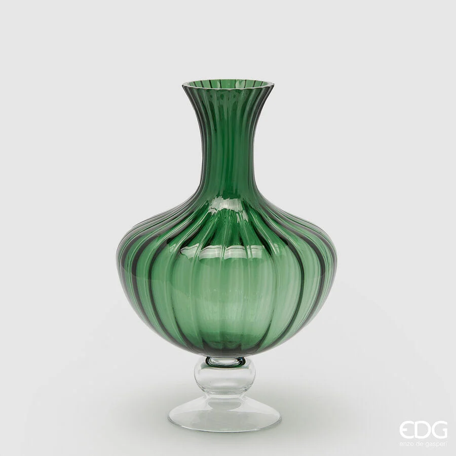 EDG Enzo De Gasperi Vaso Anfora Righe H 40  Cm D 26 Cm Vetro Green