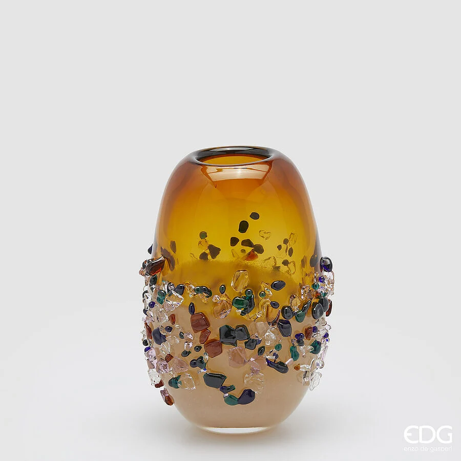 EDG Enzo De Gasperi Vaso Gemme Ovale H 25 Cm L 18 Cm L 15 Cm Vetro Amber